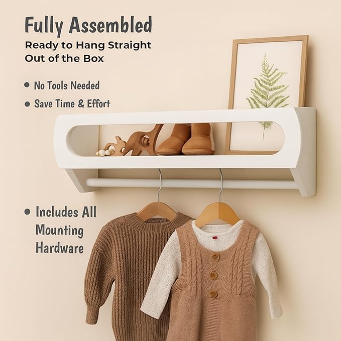 Bamboo Nursery Book Shelves, Fully Assembled For Easy Use - Set of 3 Floating Shelves for Wall Kids, Wall Mounted Book Shelves For Kids Room, Baby Room, Toddler Room, Nursery Decor, 16.5 Inch White-CubbioJoy