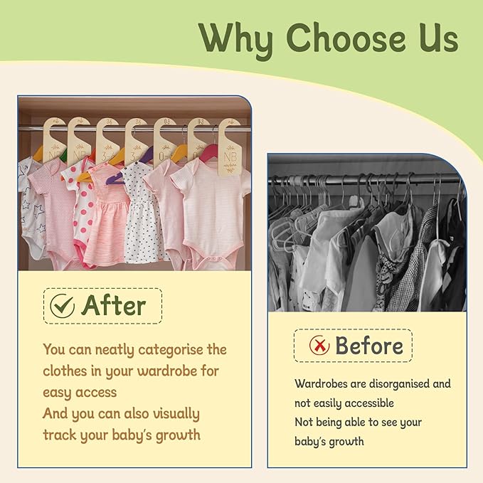 16Pcs Baby Closet Dividers Cute Baby Clothes Organizer Double Face Baby Closet Organizer for Clothes Organizer Wooden Baby Closet Dividers for Infant to Toddler-CubbioJoy