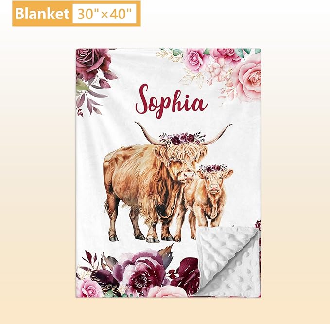 Custom Baby Crib Bedding Set, 5 Pcs Personalized Name Baby Crib Sets for Infant Toddler, Purple Highland Cow Nursery Bedding Set for Baby Girls, Double Layer Baby Bedding Sets Customized Gifts-CubbioJoy