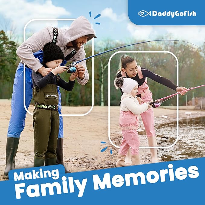 DaddyGoFish Kids Fishing Pole - Rod Reel Combo Tackle Box Starter Set - First Year Small Dock Gear Kit for Boys Girls Toddler Youth Age Beginner Little Children Junior Anglers Older Kids-CubbioJoy