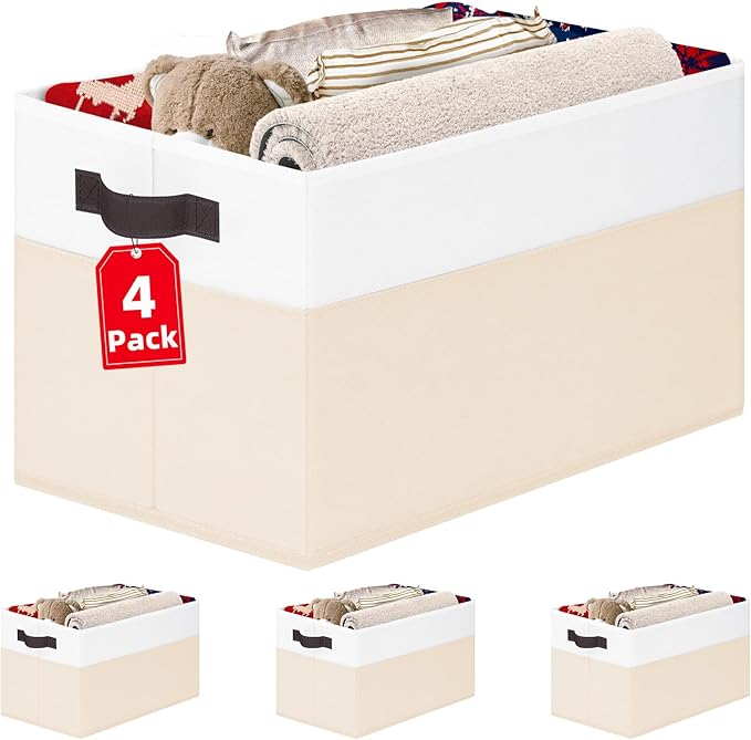 Criusia 4 Pack Baby Clothes Organizer Bins, Fabric Collapsible Storage Baskets with Handles, Odorless Storage Bins for Toy Clothes Nursery Kids Room Playroom Classroom (14L*10W*9.5H)-CubbioJoy