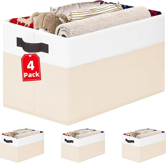 Criusia 4 Pack Baby Clothes Organizer Bins, Fabric Collapsible Storage Baskets with Handles, Odorless Storage Bins for Toy Clothes Nursery Kids Room Playroom Classroom (14L*10W*9.5H)-CubbioJoy