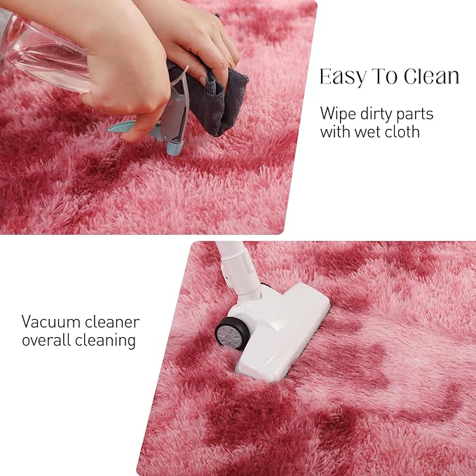 Area Rugs 9x12, Fluffy Rugs for Living Room, Ultra Soft Rugs for Bedroom, Non-Slip Indoor Carpet for Nursery, Kids Room, Playroom, Home Decor, Tie-Dyed Dark Pink-CubbioJoy