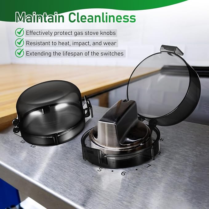 5pcs Stove Knob Cover: 3.5in Child Proofing Cover Knob Easy Install for Kitchen Stove Locks Door Child Proof Clear Plastic Black-CubbioJoy