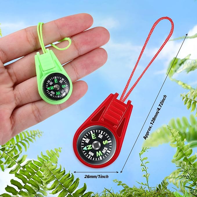 Compass for Kids Hiking and Survival Small Mini Pocket Compasses Keychain Lanyard Boy Scout Party Favor Toy Set, Bulk-CubbioJoy
