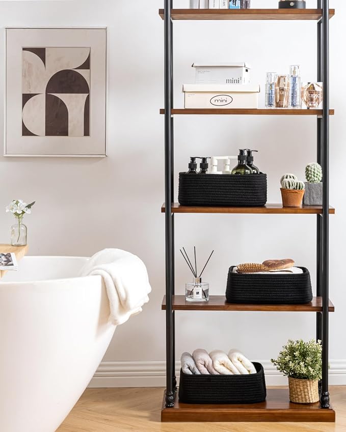 KALLAX Small Woven Basket, 12 x 8 x 4.5 Inches, Storage Basket for Organizing, Cute Small Rope Shelf Closet Cube Storage Bins Baskets for Shelves, Dog Toy Gift Baskets Empty, 3 Packs, Black-CubbioJoy