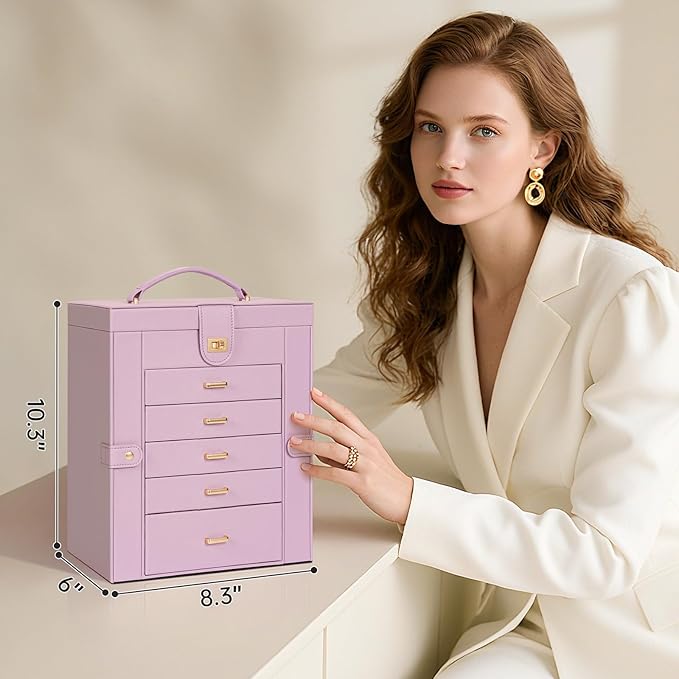 AKOZLIN Jewelry Box Organizer Functional Leather Jewelry Storage Case for Women Girls Ring Necklace Earring Bracelet Holder Organizer with Mirror-CubbioJoy