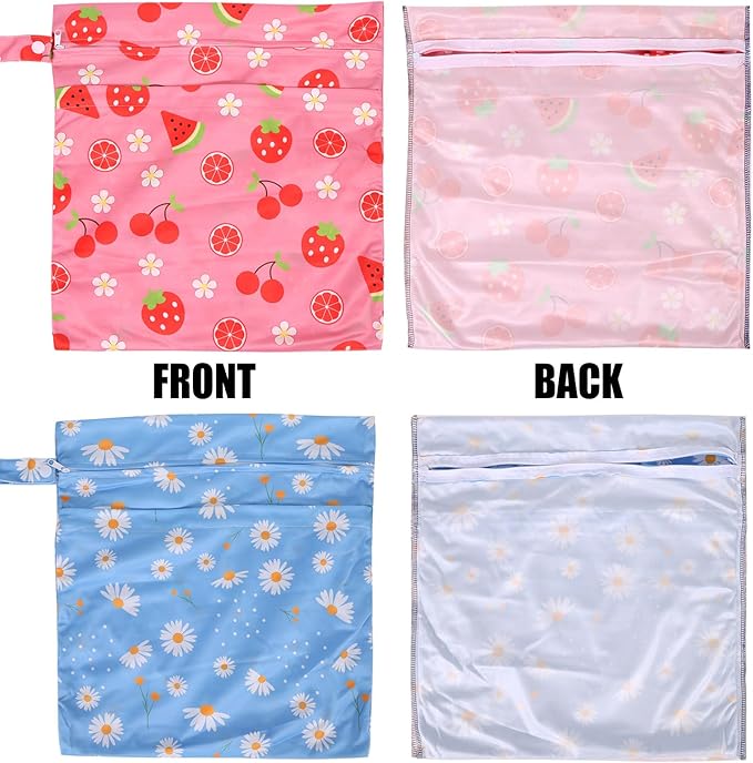 2pcs Cloth Diaper Wet Dry Bags, Waterproof Reusable Wet Bag with 2 Zipper Pockets & Handle, Washable Laundry Bags for Baby Adult Clothes Travel Beach Pool Daycare Yoga Gym Exercise Swimsuits,-CubbioJoy