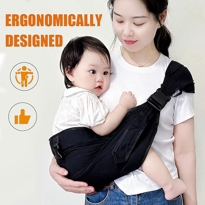 Baby Sling Carrier Toddler Carrier One Shoulder Adjustable Shoulder Strap Labor-Saving Baby Sling 10-45lbs(Grey,Cloth)-CubbioJoy