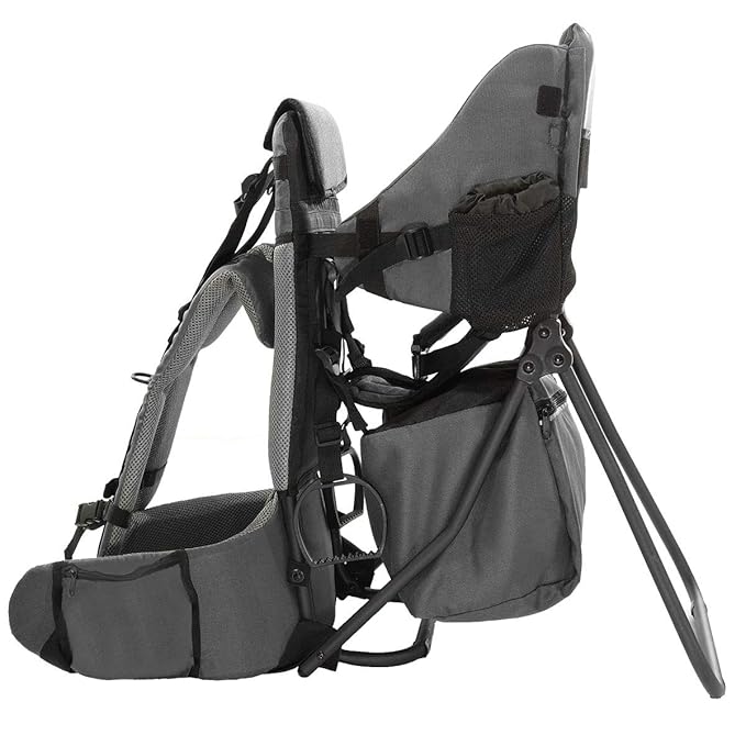 ClevrPlus Cross Country Baby Backpack Carrier, Grey, Toddler Hiking Backpack with Comfortable Seat, Adjustable Straps & Belt, Foldable Frame Lightweight Large Capacity Child Carrier for Outdoor-CubbioJoy