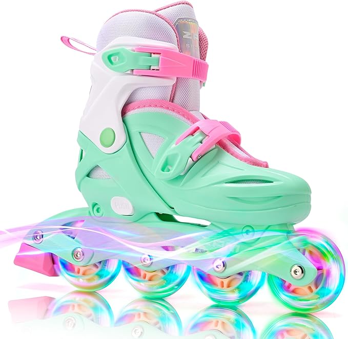 2PM SPORTS Inline Skates with Light Up Wheels, Roller Skates Blades for Boys Girls Kids Ages 5-8 8-12 4-6 6-12, Size Adjustable Beginner Blades Roller Skates-CubbioJoy