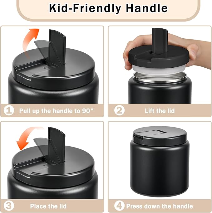 26oz Kids Thermos for Hot Food, Insulated Vacuum Food Jar with Buckle Lid, Stainless Steel Wide Mouth Leak Proof Insulated Lunch Container for School Picnic Travel, Black-CubbioJoy