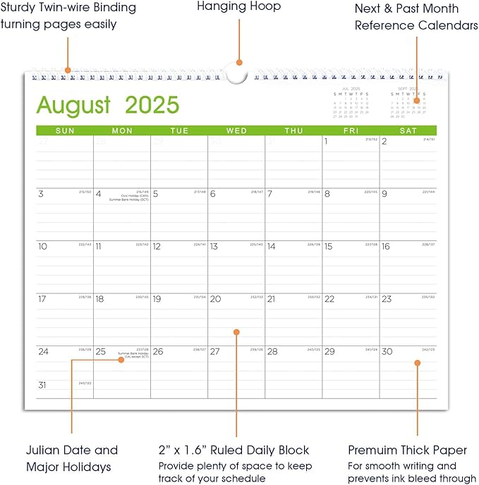 Calendar 2025-2026: Large Monthly Wall Calendar for Planning & Organizing, 17 Months Hanging Calendar from August 2025 to December 2026, Size 14.5” x 11.5”-CubbioJoy