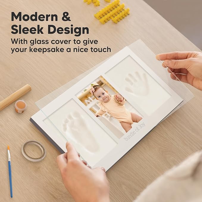 Baby Hand and Footprint Kit - Clay Handprint Keepsake Frame, Newborn Nursery Picture Frame, Personalized New Mom Gifts for Baby Shower & Registry (Gunmetal Gray)-CubbioJoy