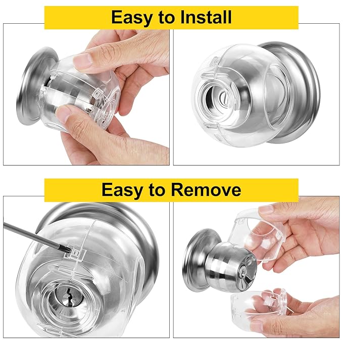Clear Door Knob Safety Cover for Kids, 4 Pack Child Proof Door Knob Covers Fit More Color Knob Baby Proof Door Knob Covers Toddler Door Knob Cover Child Safety Door Knob Cover 2.7 X 2.3 Inches-CubbioJoy
