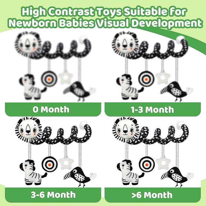Black and White High Contrast Baby Toys - Sensory Infant Hanging Carseat & Stroller Toy for Newborns 0-6,6-12Months Perfect Easter Birthday & Baby Shower for Babies Boys Girls-CubbioJoy