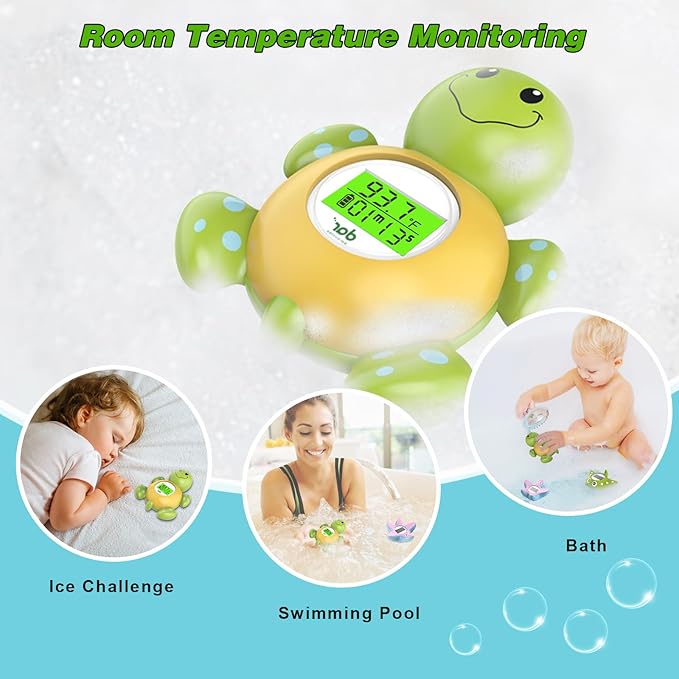 Baby Bath Thermometer with Timer, Safety Digital Water Temperature Thermometer with 3 Color Backlit and Temperature Warning, Bath Tube Floating Toy for Infant, Toddler-CubbioJoy