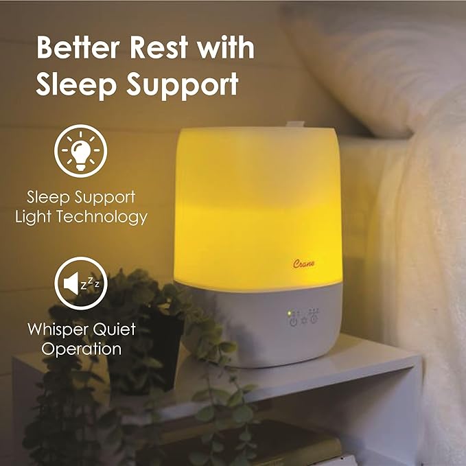 Crane Ultra-Quiet 3-in-1 Humidifier for Baby with Essential Oil Tray, 7-Color Sleep Light, 1 Gallon Top-Fill Tank, Ideal for Bedroom-CubbioJoy
