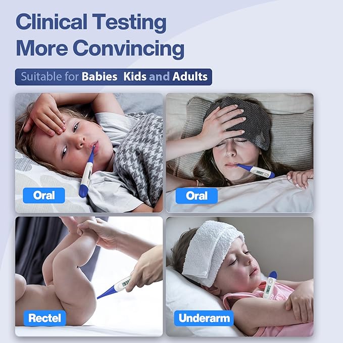Boncare 10 Seconds Digital Thermometer for Adults and Kids - Accurate & Safe Rectal Thermometer for Baby with Fever Alarm, Oral Thermometer FSA HSA Eligible (Dark Blue)-CubbioJoy