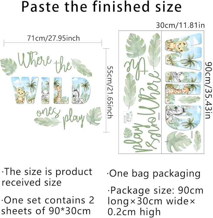 27.95x21.65 Inches Watercolor Wild Jungle Animal Wall Decals - Forest Safari Removable Stickers for Baby's Nursery, Playroom, Bedroom, Classroom - Tiger, Elephant, Giraffe Decor-CubbioJoy