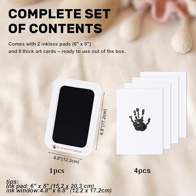 Inkless Baby Hand and Footprint Kit with Mess-Free Ink Pad – Baby Safe Ink Pad for Hand, Foot & Paw Prints – Newborn Footprint & Paw Print Kit for Dogs and Cats – 16 Cards(Jet Black, Jumbo)-CubbioJoy