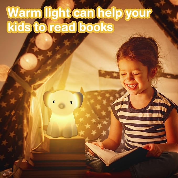 Cute Elephant Night Light for Kids, Adorable Room Decor for Boys Girls Birthday/Christmas Gifts, 5 Color, USB Rechargeable Silicone Night Lamp, Animal Lamp Gift, Safe Nursery Light for Toddlers-CubbioJoy