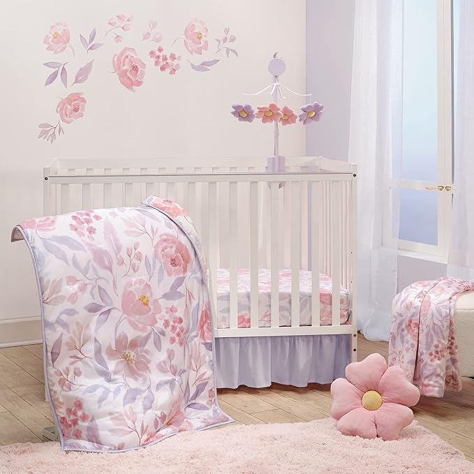 Bedtime Originals Lavender Floral 3-Piece Baby Crib Bedding Set - Pink/Purple-CubbioJoy