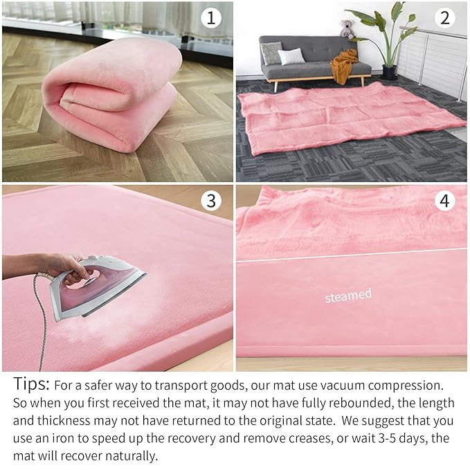 Baby Play Mat for Floor,1.3" Thick Elasti-Foam 50x50 Playpen Mat for Toddlers Infant Kids,Water-Repellent Soft Coral Velvet Tummy Time Mat,Non Slip Crawling Mat,Tatami Mat(Pink)-CubbioJoy