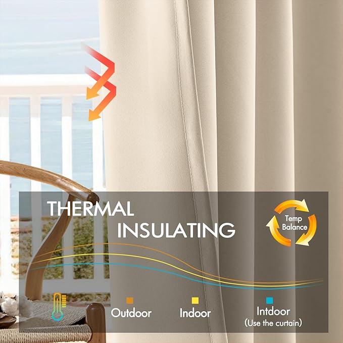 ANRODUO Back Tab Blackout Curtains for Bedroom Living Room, Rod Pocket Pinch Pleated Thermal Insulated Room Darkening Curtains 90 Inches Long 2 Panels, Cream Beige, 42 x 90 Inch-CubbioJoy