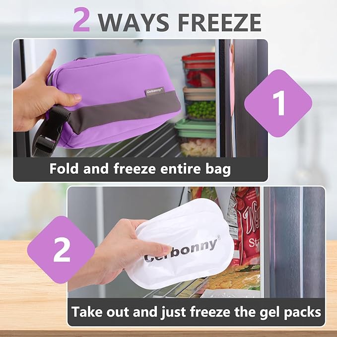 Cerbonny Small Cooler Bag Freezable Lunch Bag, Small Lunch Bag Insulated with Ice Pack, Double Layer Insulated Snack Bag for Work School Trip, Mini Cooler Bag Ideal for Fresh Snacks (Purple Double)-CubbioJoy