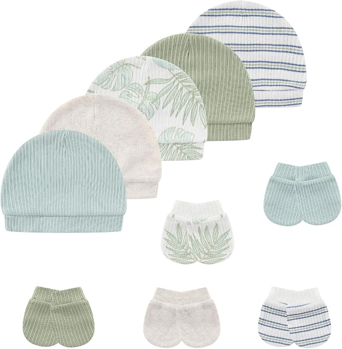 Baby Hat and Mittens Set Cotton Newborn Baby Hats Caps for Boys and Girls, 0-6 Months-CubbioJoy