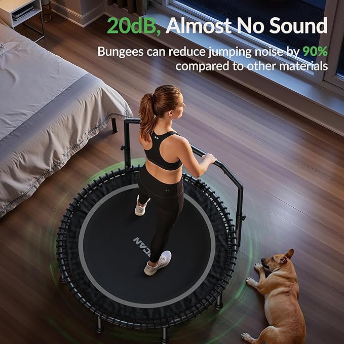 BCAN 40"/48" Mini Rebounder Trampoline for Adults with Bar, 450/550LBS Fitness Trampoline with Bungees, Adjustable Handle, Stable & Quiet, Indoor Outdoor, Whole-Body Workout & Relaxation at Home-CubbioJoy