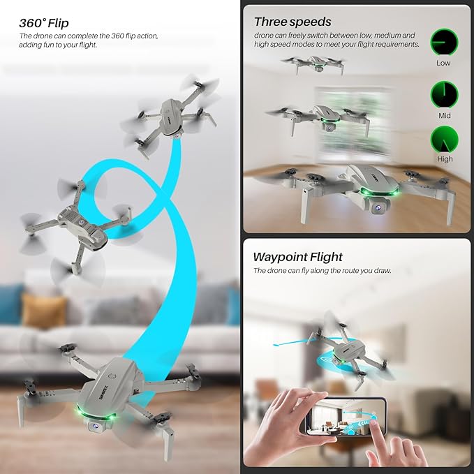 Drone With Camera 1080P for Kids And Adults, RC Quadcopter with Altitude Hold, Mini Drone With One Key Start, Waypoint Fly, Headless Mode, 3D Flip, 3 Speeds, Remote Control Drone for Beginners-CubbioJoy