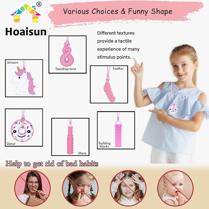 Chew Necklaces for Sensory Girls, Chewy Necklace Sensory Toys for Kids with Autism, ADHD,SPD, Chewing, Teething or Special Needs, Oral Sensory Chew Toys for Kids Adult Reduce Anxiety Fidgeting-CubbioJoy