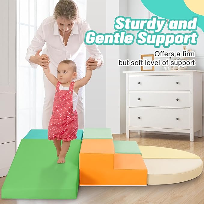 6-Piece Soft PU Leather Toddlers Climbing Toys, Baby Foam Climbing Blocks for Toddlers 3, Indoor Climb and Crawl Activity Play Set, Foam Play Gym Climbing Structures (Orange and Green)-CubbioJoy