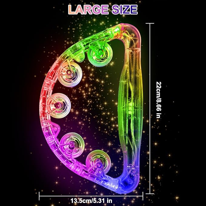 Aywewii LED Tambourine for Kids & Adults, Light Up Toys Handheld Musical Flashing Tamborine with 3 Modes, Sensory Toys Autism Toys for Birthday, Christmas, Concerts & Party-CubbioJoy