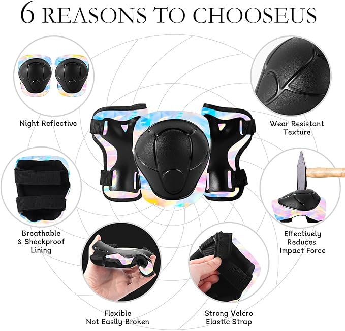 Adjustable Kids Bike Helmet with Knee & Elbow Pads Set, Color Gradient Design for Boys and Girls Aged 3-14+, for Skateboarding, Scooter, Roller & Inline Skating, Longboard-CubbioJoy