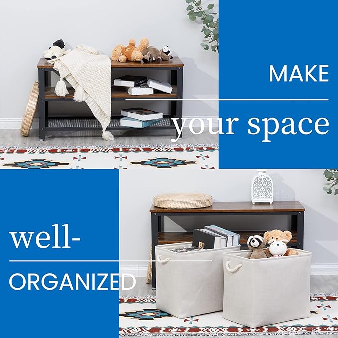 Bidtakay Fabric Beige Baskets Extra Large Organization Baskets for Clothes Set of 2 Collapsible Storage Bins for Shelves Cabinet 17x12x15 In Organizing Bins for Bedroom Blankets Pillow Towels Storage-CubbioJoy