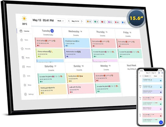 Calendar Digital 15.6 Inch Electronic Calendar&Chore Chart, 1920 * 1080P IPS Touchscreen Wall Smart Weekly and Monthly Planner for Family Black Gift for Mother mom Women-CubbioJoy