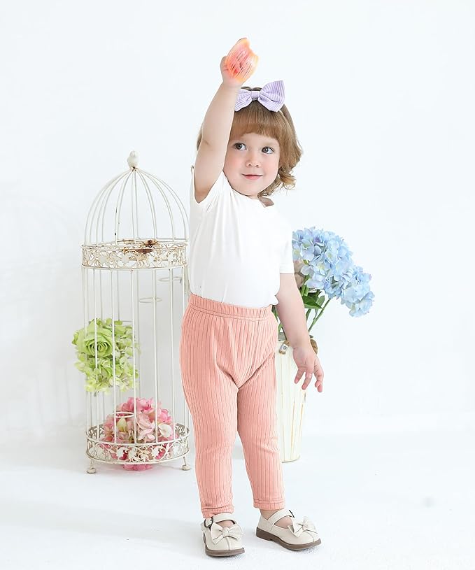 Baby and Toddler Girl's 5 Pack Cotton Ribbed Pull On Pants Leggings 0-4 Years-CubbioJoy