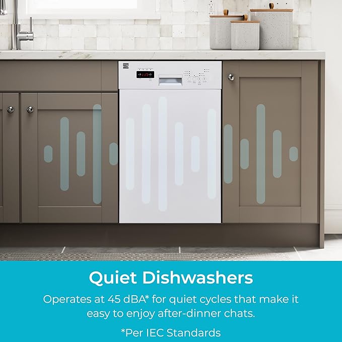 Kenmore 18" Built-in Stainless Steel Tub Dishwasher EasyFlex 3rd, SmartWash, UltraWash Plus, TurboDry, MoreSpace Adjustable Rack, Energy Star Certified, White-CubbioJoy