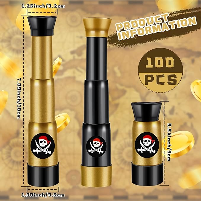 Deekin 100 Pcs Pirate Telescope for Kids Pirate Party Favors Accessories Telescope Toys Spyglass Mini Treasure Hunt for Boat Halloween Birthday Party Supplies-CubbioJoy