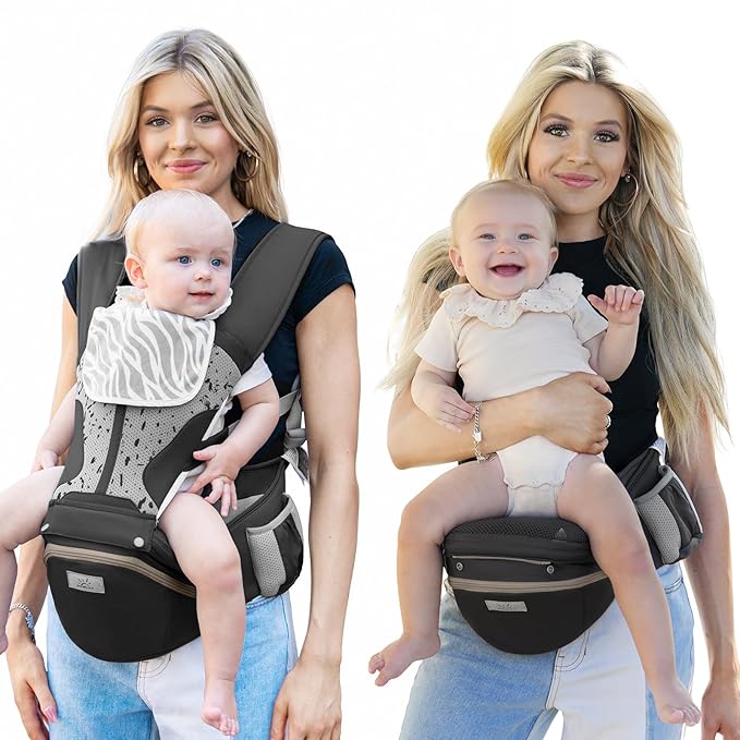 Baby Carrier Pro, MOMTORY Safety-Certified 6-in-1 Ultra Storage Baby Carrier Newborn to Toddler, Front & Back Baby Holder Carrier with Hip Seat, Pure Black-CubbioJoy