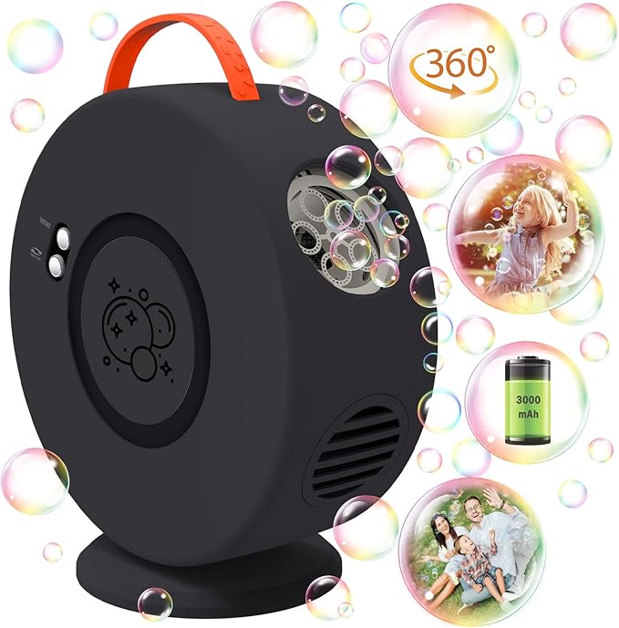 Bubble Machine Automatic Bubble Blower for Kids Toddlers Rechargeable Battery Portable Bubble Maker Electric Bubble Machine Auto Rotating 90°/360° Outdoor Toy for Birthday Party Wedding-CubbioJoy