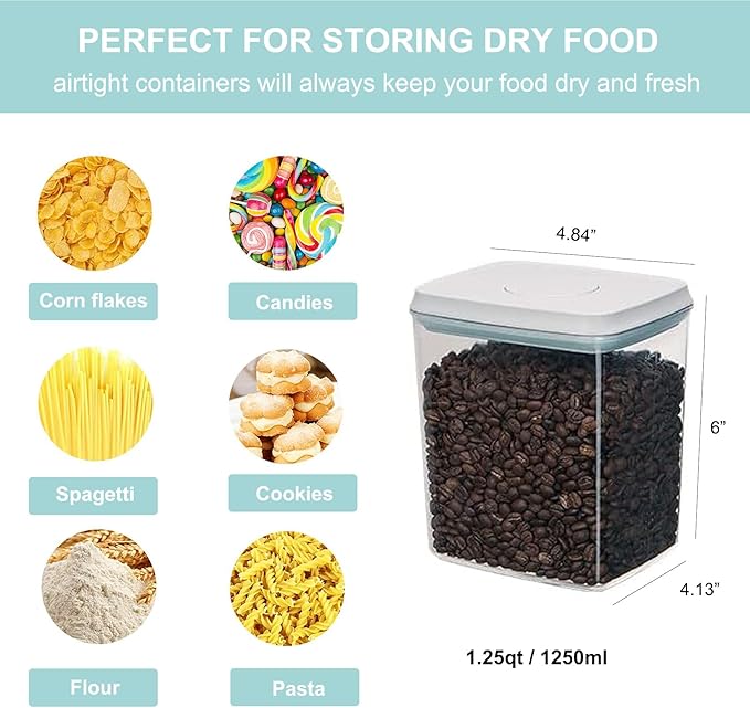 Airtight Food Storage Container - 1.25qt / 1250ml Rectangle Pop Containers With Lids, Bpa Free for Spaghetti Cereal Flour Rice Kitchen Organizer-CubbioJoy