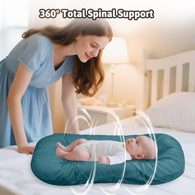 Baby Lounger for Newborns,Baby Nest & Floor Cushion,Soft Cotton,Portable Diaper Changing Pads for Boys & Girls 0-12 Months (Peacock Green)-CubbioJoy