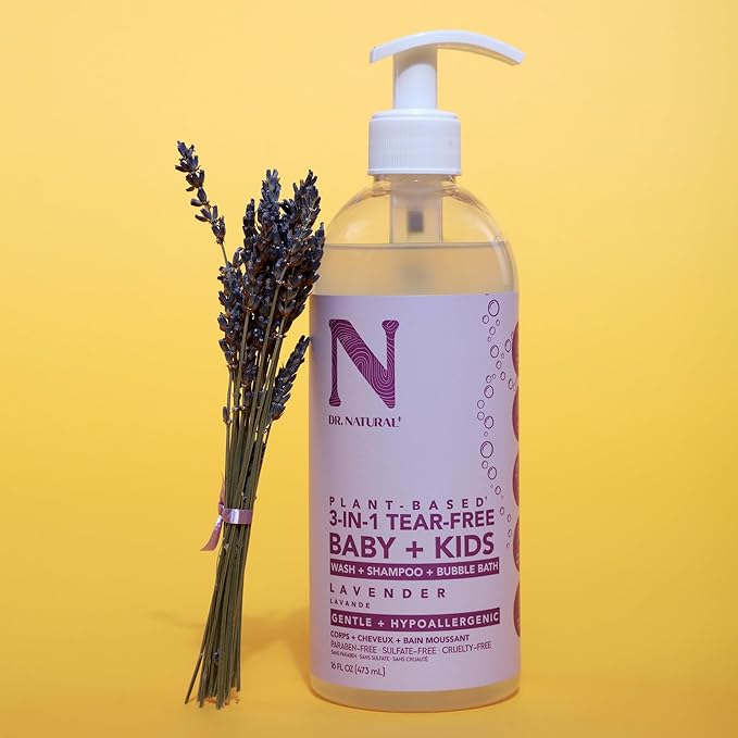 Dr. Natural 3-in-1 Tear-Free Baby Plus Kids Soap - Head-to-Toe Soap and Shampoo - Sensitive Skin Moisturizing Body Wash - Lavender - 16 oz-CubbioJoy