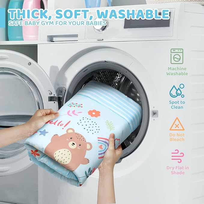 Baby Gym Play Mat, 8-in-1 Tummy Time Mat & Ball Pit with 6 Toys, Washable Baby Activity Mat for Visual, Hearing, Sensory, Motor Development, Baby Gift for Newborn Infant 0-3-6-9-12 Months (Blue)-CubbioJoy