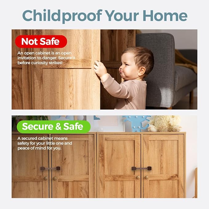 Cabinet Locks Baby Proofing (6-Pack Brown) - Child Proof Cabinet Locks, No Drilling, Easy Installation, Adjustable & Reusable, Drawer Locks Baby Proofing-CubbioJoy