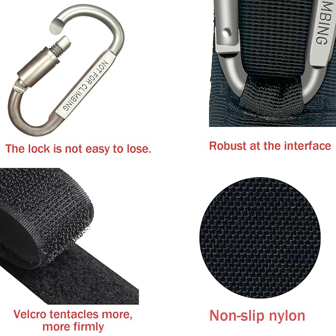 Baby Stroller Hook, Carry 30 lbs per Stroller Carabiner Clip, Adjustable Baby Stroller & Car Seat Hook for Hanging Diaper Bag, Wheelchair, Golf cart, Shopping and Pet Cart(2 Pcs Black)-CubbioJoy